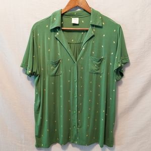 Soma Pajama Top Green with Gold Leaves Sz L
